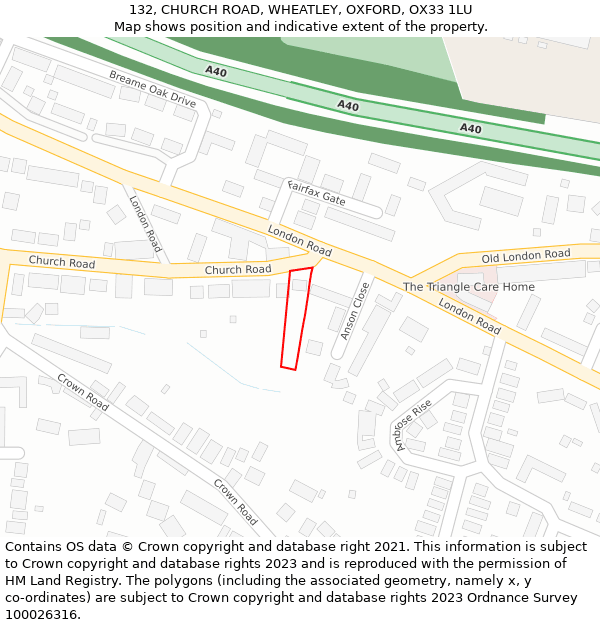 132, CHURCH ROAD, WHEATLEY, OXFORD, OX33 1LU: Location map and indicative extent of plot