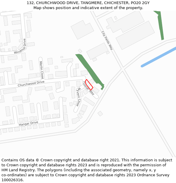 132, CHURCHWOOD DRIVE, TANGMERE, CHICHESTER, PO20 2GY: Location map and indicative extent of plot