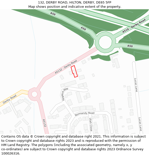 132, DERBY ROAD, HILTON, DERBY, DE65 5FP: Location map and indicative extent of plot