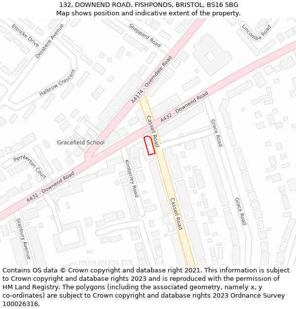 132, DOWNEND ROAD, FISHPONDS, BRISTOL, BS16 5BG: Location map and indicative extent of plot