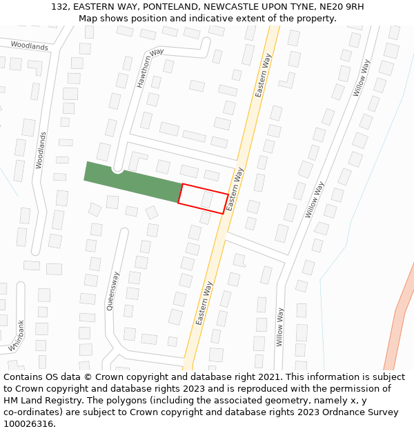 132, EASTERN WAY, PONTELAND, NEWCASTLE UPON TYNE, NE20 9RH: Location map and indicative extent of plot