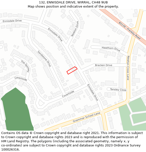 132, ENNISDALE DRIVE, WIRRAL, CH48 9UB: Location map and indicative extent of plot