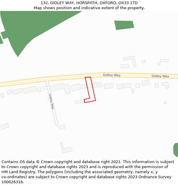 132, GIDLEY WAY, HORSPATH, OXFORD, OX33 1TD: Location map and indicative extent of plot