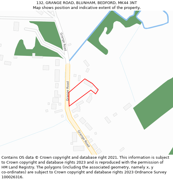 132, GRANGE ROAD, BLUNHAM, BEDFORD, MK44 3NT: Location map and indicative extent of plot