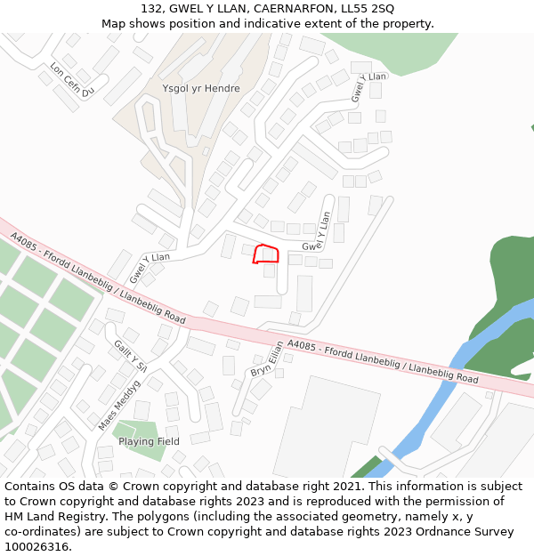132, GWEL Y LLAN, CAERNARFON, LL55 2SQ: Location map and indicative extent of plot