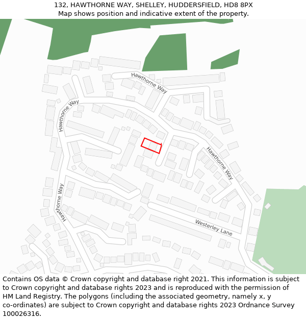 132, HAWTHORNE WAY, SHELLEY, HUDDERSFIELD, HD8 8PX: Location map and indicative extent of plot