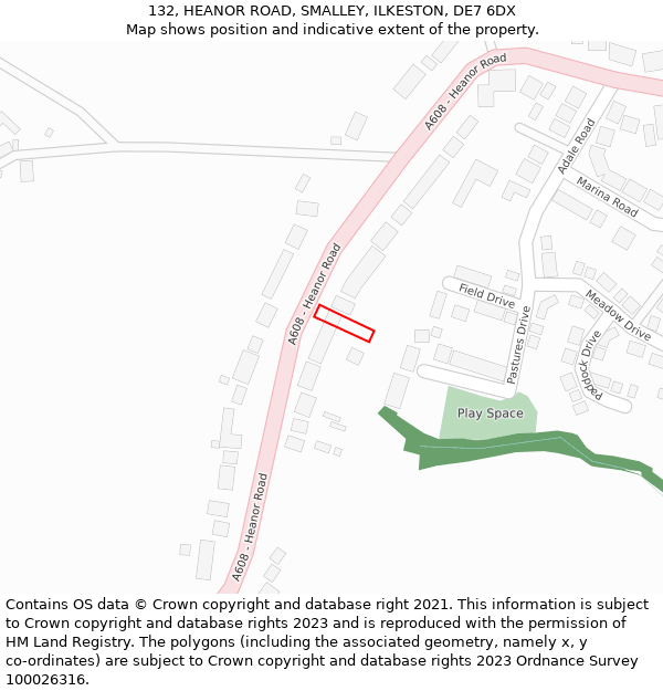 132, HEANOR ROAD, SMALLEY, ILKESTON, DE7 6DX: Location map and indicative extent of plot