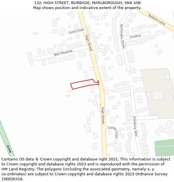 132, HIGH STREET, BURBAGE, MARLBOROUGH, SN8 3AB: Location map and indicative extent of plot