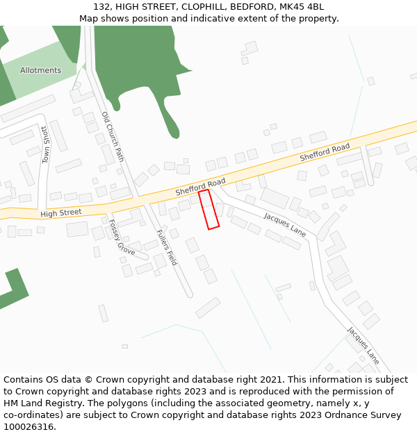 132, HIGH STREET, CLOPHILL, BEDFORD, MK45 4BL: Location map and indicative extent of plot