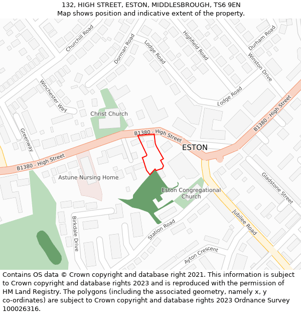 132, HIGH STREET, ESTON, MIDDLESBROUGH, TS6 9EN: Location map and indicative extent of plot