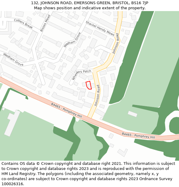 132, JOHNSON ROAD, EMERSONS GREEN, BRISTOL, BS16 7JP: Location map and indicative extent of plot