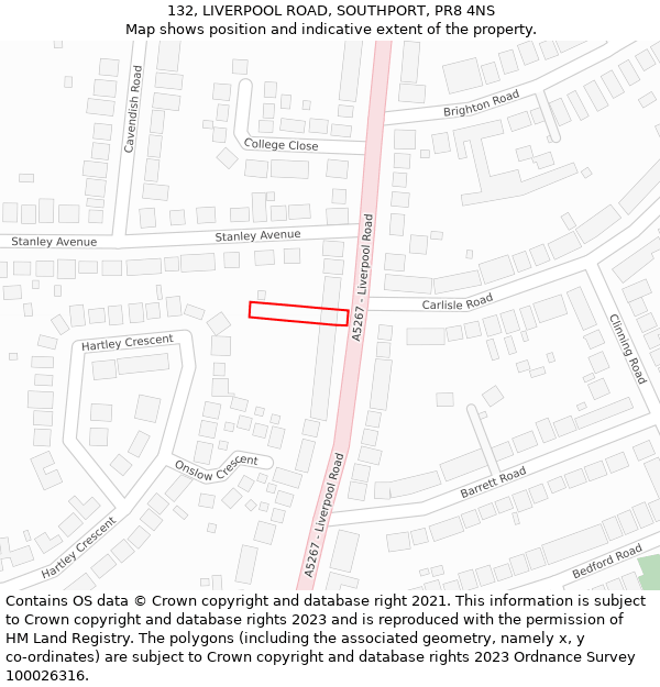 132, LIVERPOOL ROAD, SOUTHPORT, PR8 4NS: Location map and indicative extent of plot
