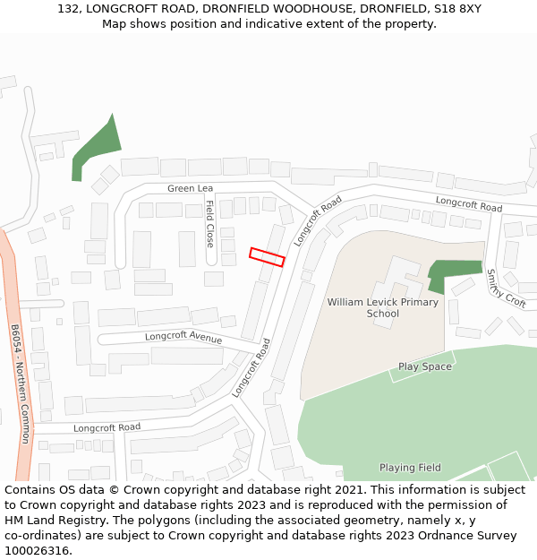 132, LONGCROFT ROAD, DRONFIELD WOODHOUSE, DRONFIELD, S18 8XY: Location map and indicative extent of plot