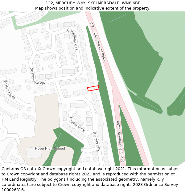 132, MERCURY WAY, SKELMERSDALE, WN8 6BF: Location map and indicative extent of plot