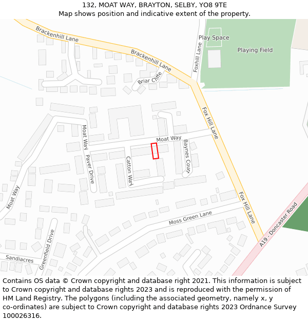132, MOAT WAY, BRAYTON, SELBY, YO8 9TE: Location map and indicative extent of plot