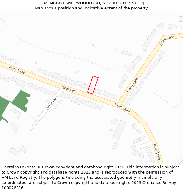 132, MOOR LANE, WOODFORD, STOCKPORT, SK7 1PJ: Location map and indicative extent of plot