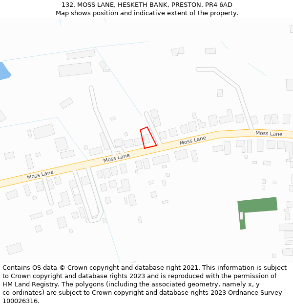 132, MOSS LANE, HESKETH BANK, PRESTON, PR4 6AD: Location map and indicative extent of plot