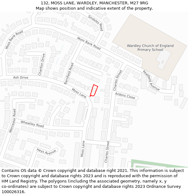 132, MOSS LANE, WARDLEY, MANCHESTER, M27 9RG: Location map and indicative extent of plot