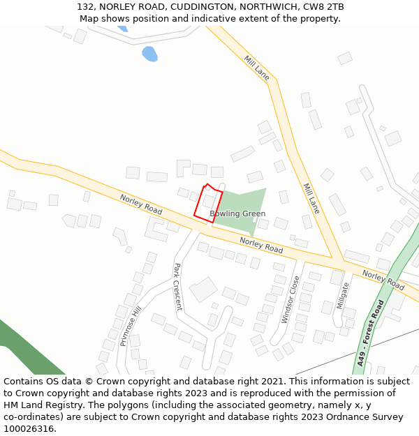 132, NORLEY ROAD, CUDDINGTON, NORTHWICH, CW8 2TB: Location map and indicative extent of plot