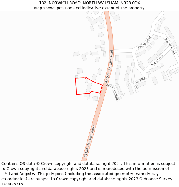 132, NORWICH ROAD, NORTH WALSHAM, NR28 0DX: Location map and indicative extent of plot