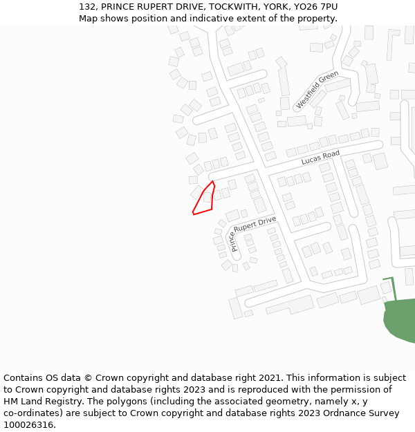 132, PRINCE RUPERT DRIVE, TOCKWITH, YORK, YO26 7PU: Location map and indicative extent of plot