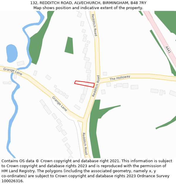 132, REDDITCH ROAD, ALVECHURCH, BIRMINGHAM, B48 7RY: Location map and indicative extent of plot