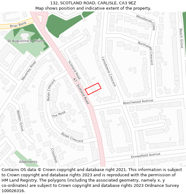 132, SCOTLAND ROAD, CARLISLE, CA3 9EZ: Location map and indicative extent of plot