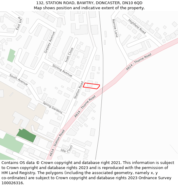 132, STATION ROAD, BAWTRY, DONCASTER, DN10 6QD: Location map and indicative extent of plot