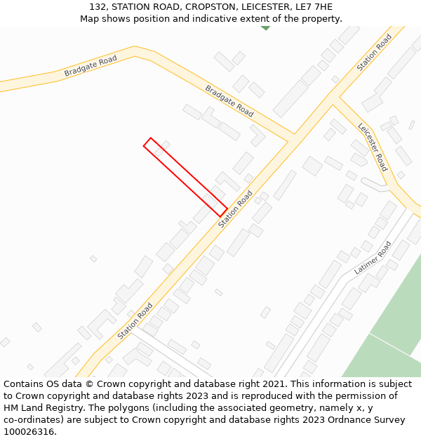 132, STATION ROAD, CROPSTON, LEICESTER, LE7 7HE: Location map and indicative extent of plot