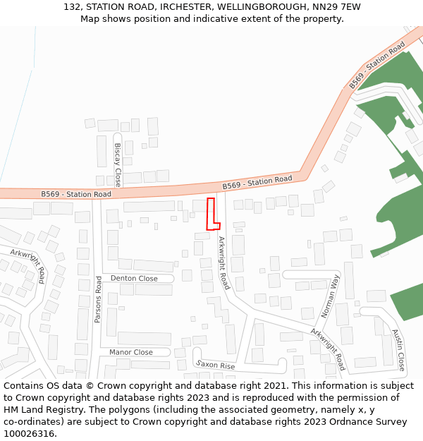 132, STATION ROAD, IRCHESTER, WELLINGBOROUGH, NN29 7EW: Location map and indicative extent of plot