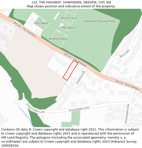 132, THE HIGHWAY, HAWARDEN, DEESIDE, CH5 3DJ: Location map and indicative extent of plot