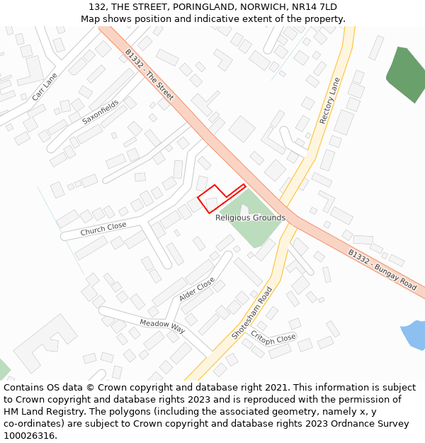 132, THE STREET, PORINGLAND, NORWICH, NR14 7LD: Location map and indicative extent of plot