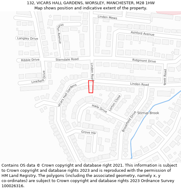 132, VICARS HALL GARDENS, WORSLEY, MANCHESTER, M28 1HW: Location map and indicative extent of plot