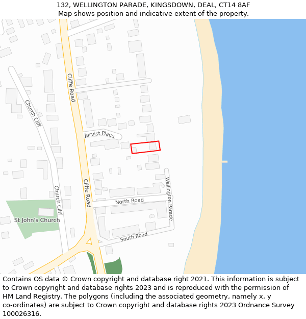 132, WELLINGTON PARADE, KINGSDOWN, DEAL, CT14 8AF: Location map and indicative extent of plot