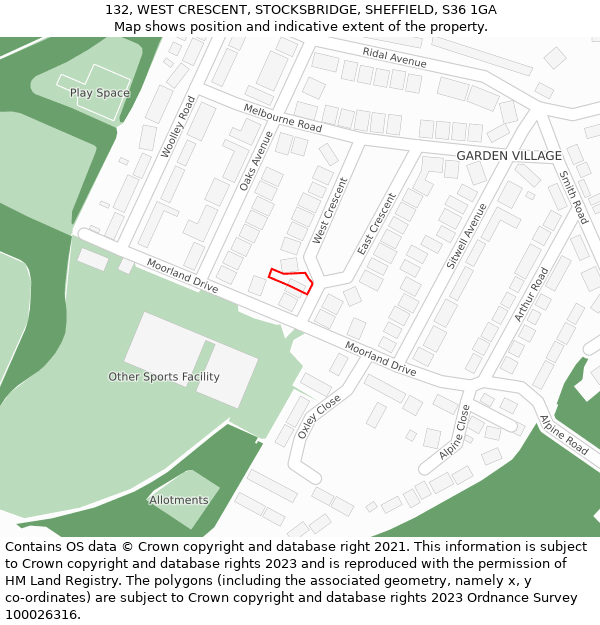 132, WEST CRESCENT, STOCKSBRIDGE, SHEFFIELD, S36 1GA: Location map and indicative extent of plot