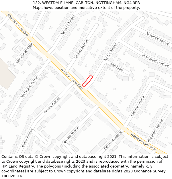 132, WESTDALE LANE, CARLTON, NOTTINGHAM, NG4 3PB: Location map and indicative extent of plot