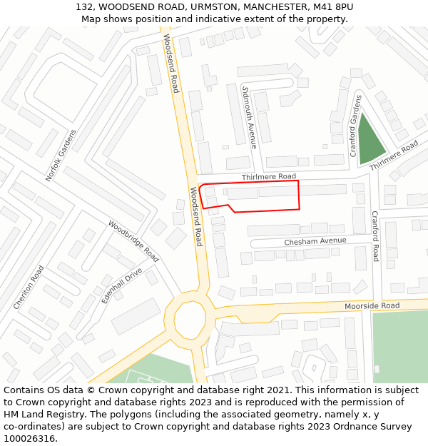 132, WOODSEND ROAD, URMSTON, MANCHESTER, M41 8PU: Location map and indicative extent of plot