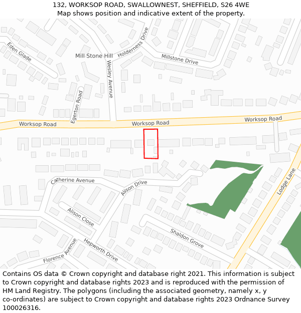 132, WORKSOP ROAD, SWALLOWNEST, SHEFFIELD, S26 4WE: Location map and indicative extent of plot