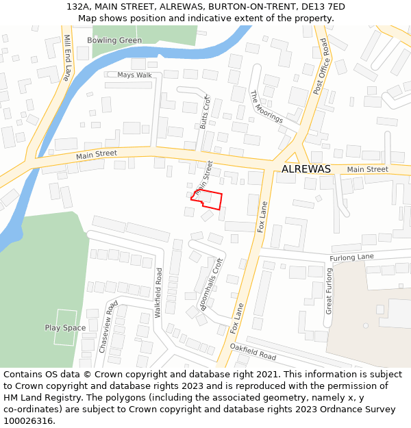 132A, MAIN STREET, ALREWAS, BURTON-ON-TRENT, DE13 7ED: Location map and indicative extent of plot