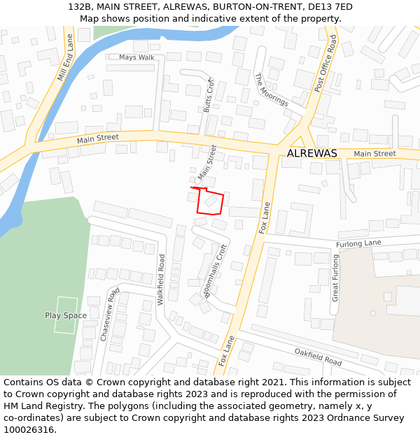 132B, MAIN STREET, ALREWAS, BURTON-ON-TRENT, DE13 7ED: Location map and indicative extent of plot