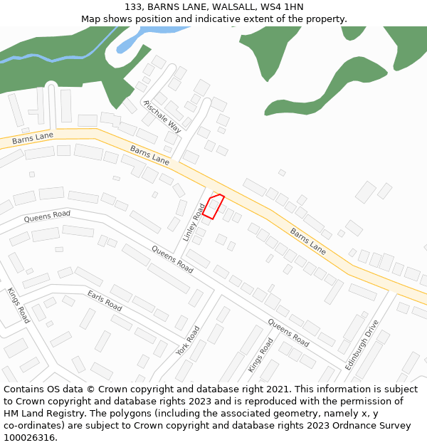 133, BARNS LANE, WALSALL, WS4 1HN: Location map and indicative extent of plot