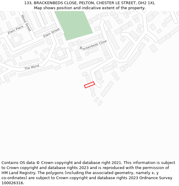 133, BRACKENBEDS CLOSE, PELTON, CHESTER LE STREET, DH2 1XL: Location map and indicative extent of plot