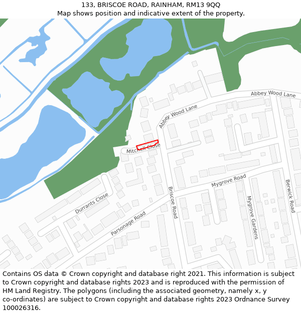 133, BRISCOE ROAD, RAINHAM, RM13 9QQ: Location map and indicative extent of plot