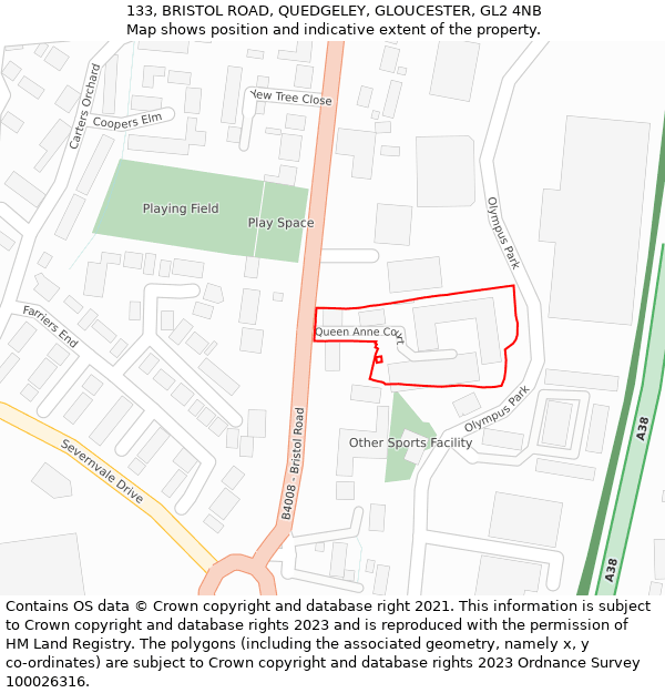 133, BRISTOL ROAD, QUEDGELEY, GLOUCESTER, GL2 4NB: Location map and indicative extent of plot