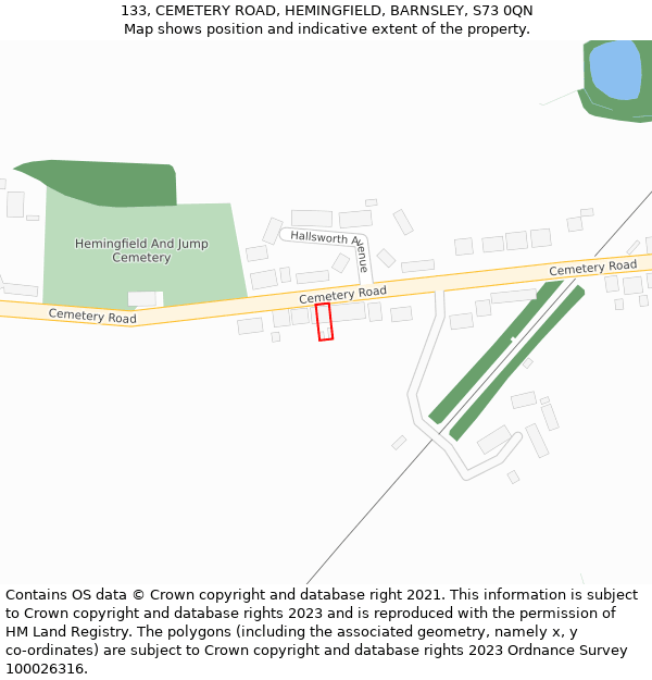 133, CEMETERY ROAD, HEMINGFIELD, BARNSLEY, S73 0QN: Location map and indicative extent of plot