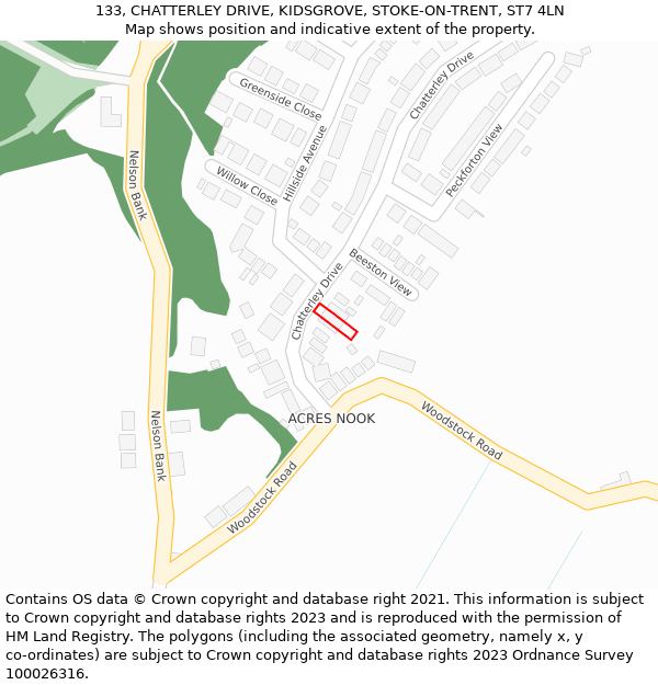 133, CHATTERLEY DRIVE, KIDSGROVE, STOKE-ON-TRENT, ST7 4LN: Location map and indicative extent of plot