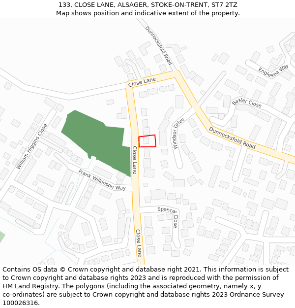 133, CLOSE LANE, ALSAGER, STOKE-ON-TRENT, ST7 2TZ: Location map and indicative extent of plot