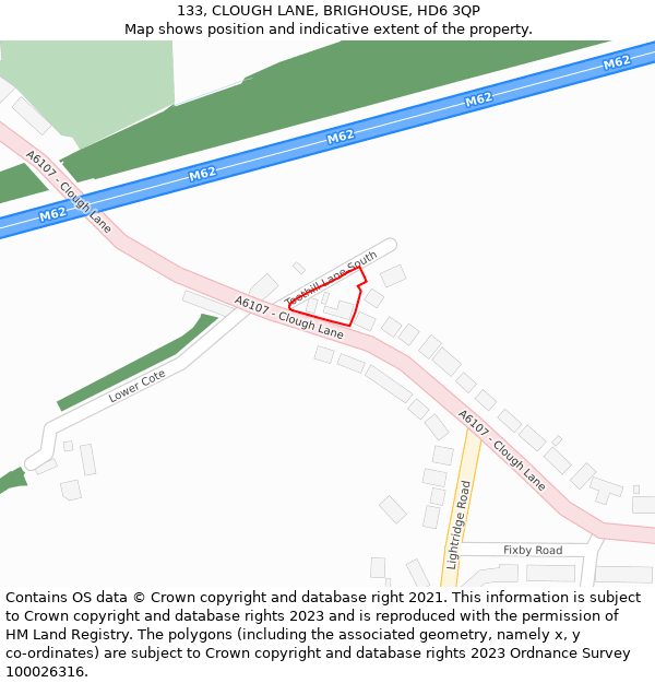 133, CLOUGH LANE, BRIGHOUSE, HD6 3QP: Location map and indicative extent of plot
