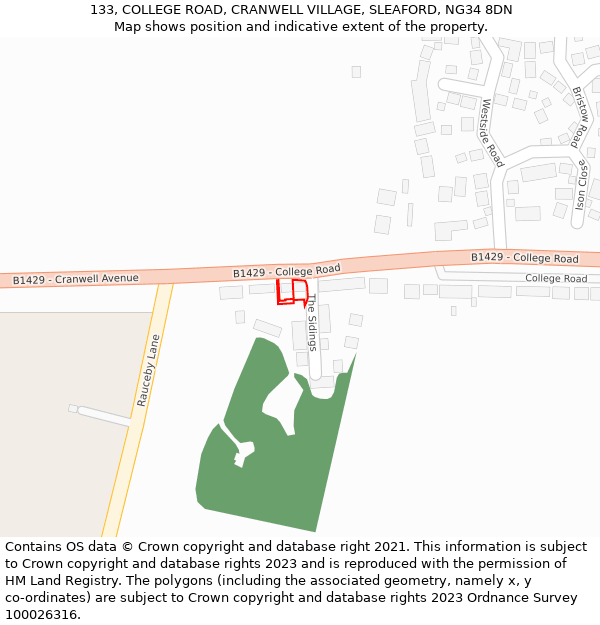 133, COLLEGE ROAD, CRANWELL VILLAGE, SLEAFORD, NG34 8DN: Location map and indicative extent of plot
