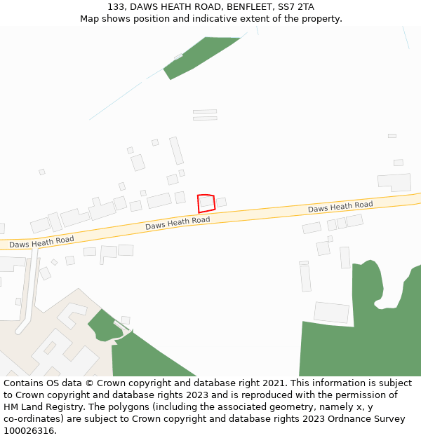 133, DAWS HEATH ROAD, BENFLEET, SS7 2TA: Location map and indicative extent of plot